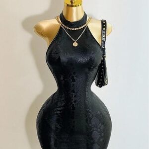 Black Snakeskin Halter Dress